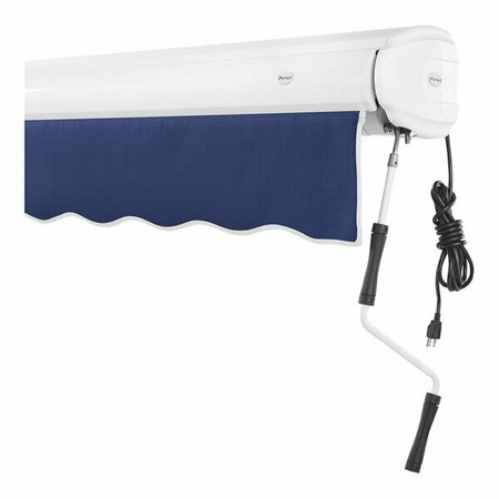 AWNTECH Key West 12' Navy Heavy-Duty Right Motor Retractable Patio Awning with Protective Hood 237FCR12N